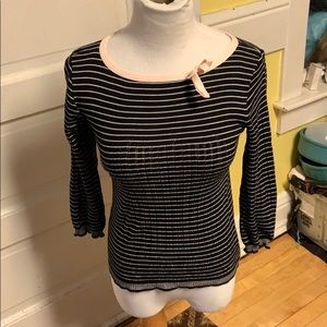 NWOT Marc Jacobs Black& Pink Striped Sweater W Bow